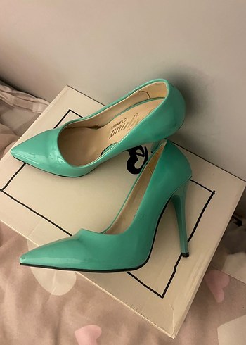 Turkuaz Minimalist Stiletto Topuklu Kadın Ayakkabı - Görsel 3