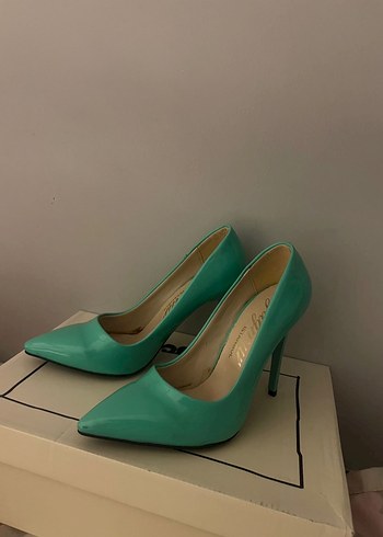 Turkuaz Minimalist Stiletto Topuklu Kadın Ayakkabı - Görsel 2