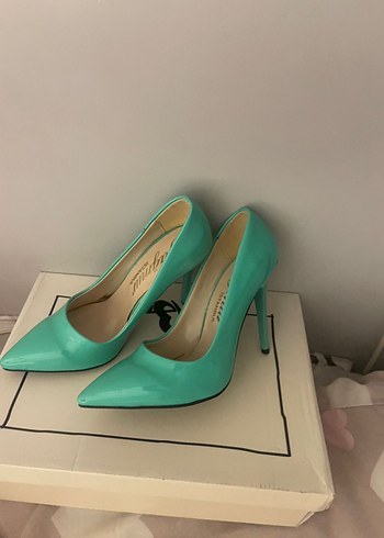 Turkuaz Minimalist Stiletto Topuklu Kadın Ayakkabı - Görsel 4