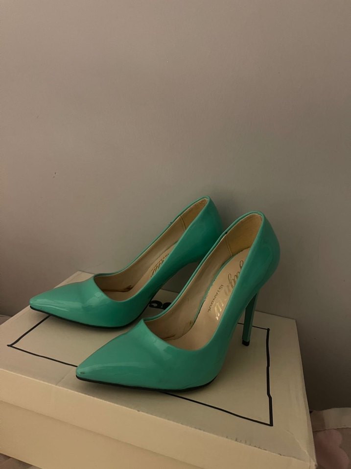 Turkuaz Minimalist Stiletto Topuklu Kadın Ayakkabı - Görsel 2