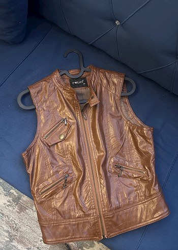 Kahverengi Kadın Deri Kemerli Biker Yelek - Görsel 3