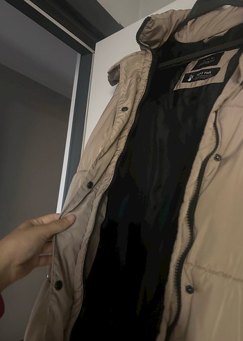 Bej Kapüşonlu Kadın Kış Montu - Görsel 6