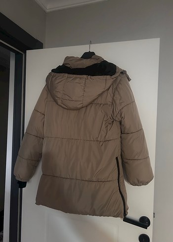 Bej Kapüşonlu Kadın Kış Montu - Görsel 3