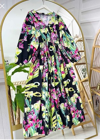 Çiçek Desenli Uzun Bohem Elbise - Görsel 2