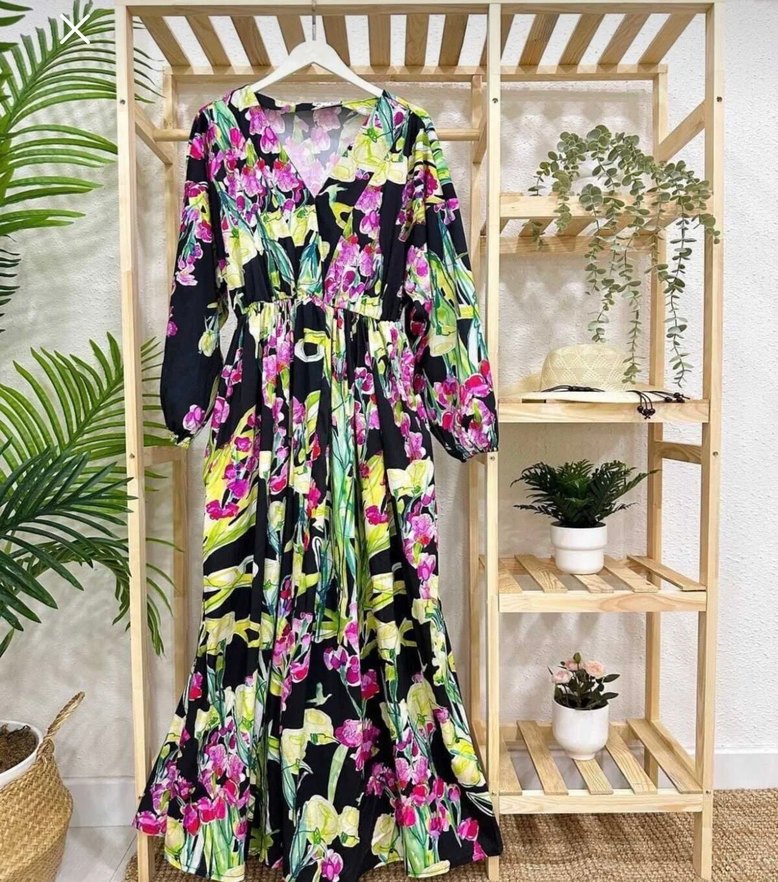 Çiçek Desenli Uzun Bohem Elbise - Görsel 3