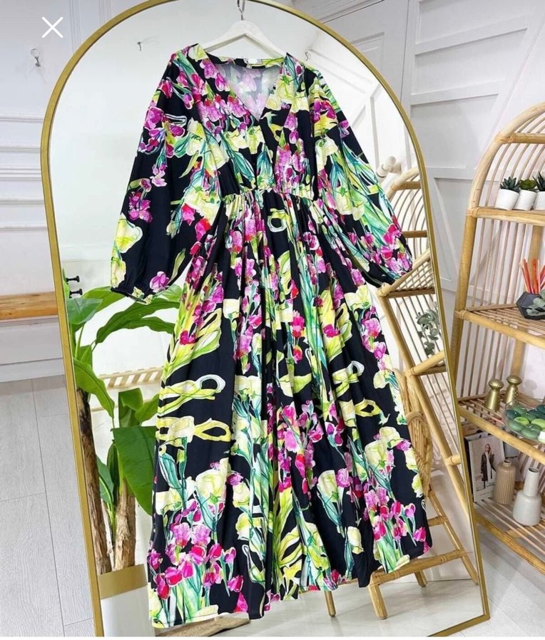 Çiçek Desenli Uzun Bohem Elbise - Görsel 2