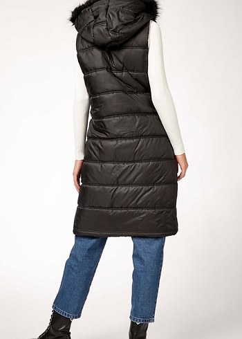 Kemerli Siyah Midi Kadın Şişme Yelek - Görsel 3