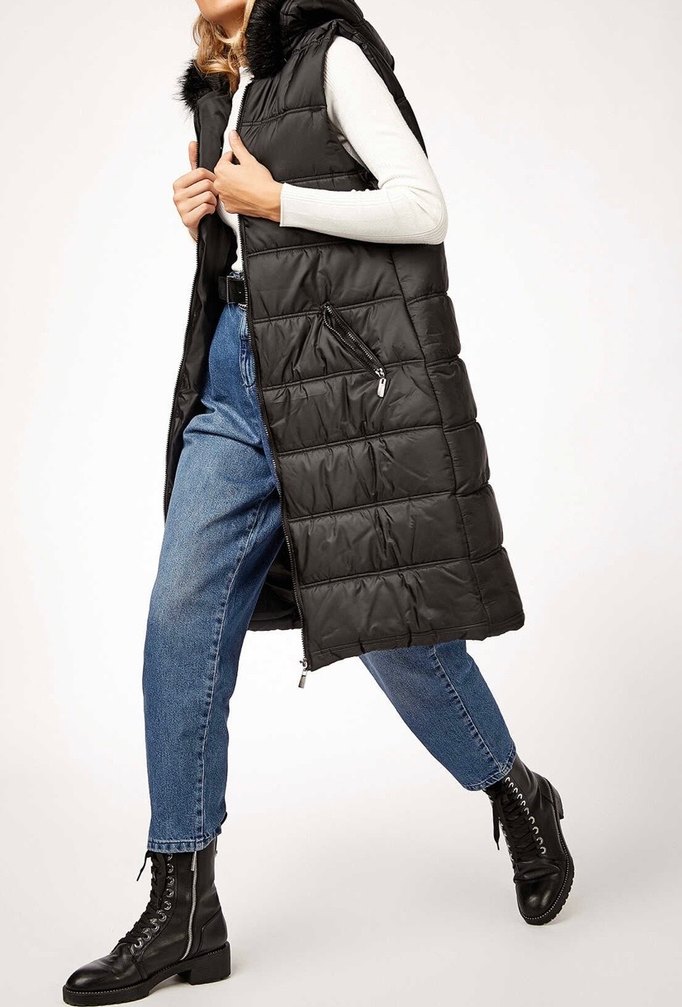 Kemerli Siyah Midi Kadın Şişme Yelek - Görsel 2