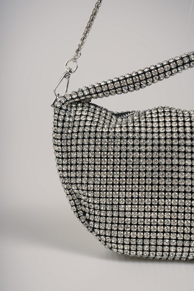 Gri Zincir Detaylı Puantiyeli Kadın Çanta - Görsel 2