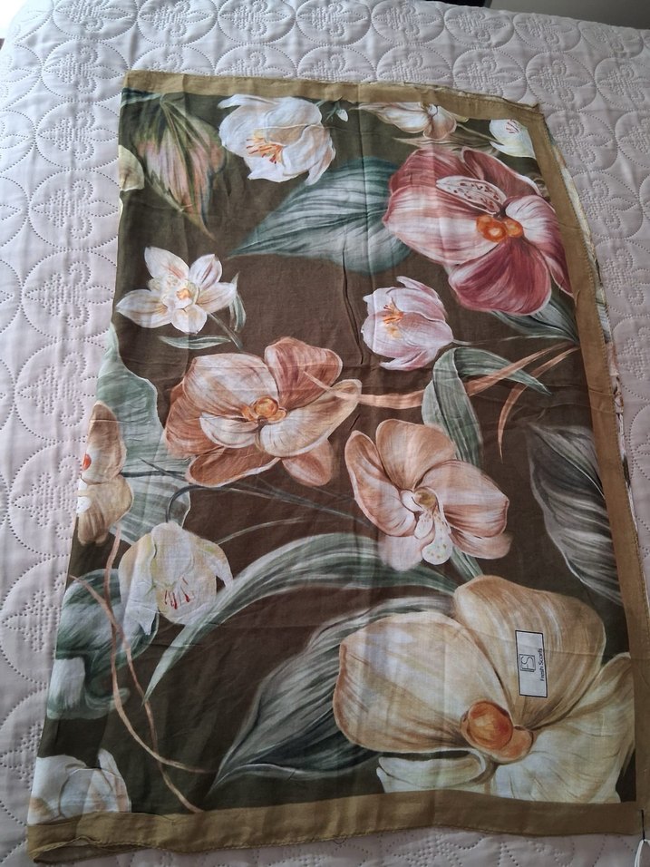 FRESH SCARFS RAMİ ŞAL Koyu Haki Renkli Drapeli İpek Şal - Görsel 5