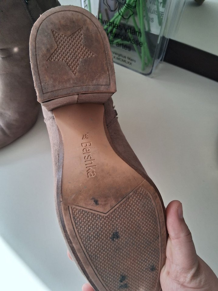 BERSHKA  SÜET BOT Kadın Bej Süet Topuklu Bot - Görsel 3