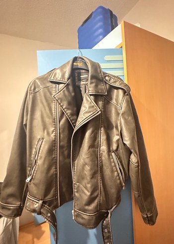 Erkek kemerli Deri ceket - Görsel 2