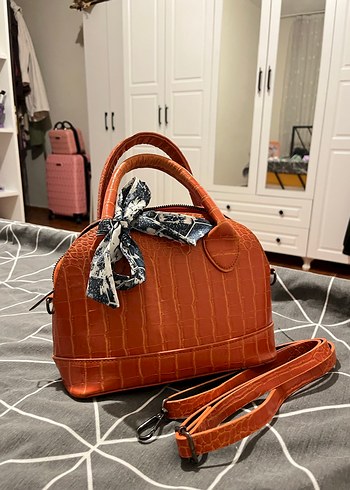 Turuncu Yılan Derisi Desenli Deri Kadın Çanta - Görsel 2