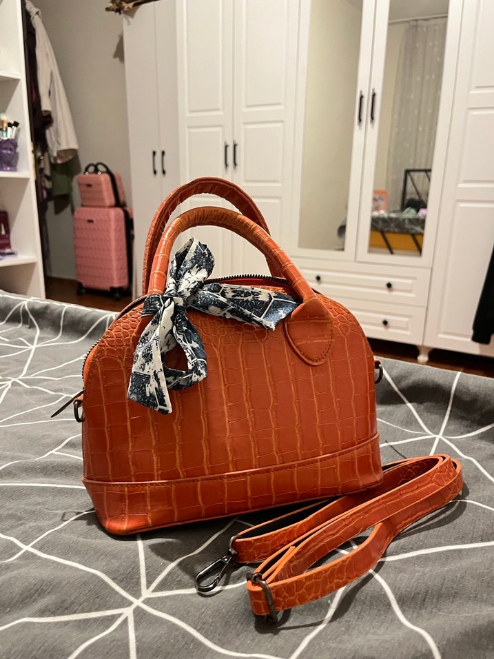 Turuncu Yılan Derisi Desenli Deri Kadın Çanta - Görsel 2