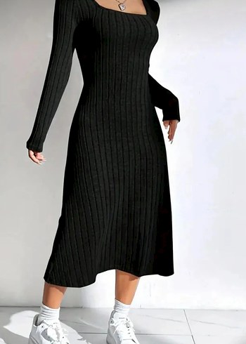 Uzun Kollu Siyah Pilili Kadın Elbise - Görsel 2