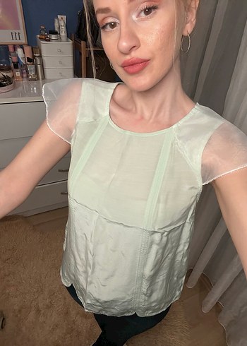 Yargıcı Su Yeşili Şeffaf Kadın Bluz - Görsel 3
