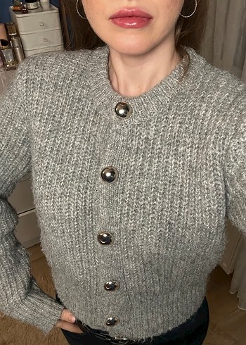 Bershka Düğmeli Gri Triko Kadın Kazak - Görsel 3