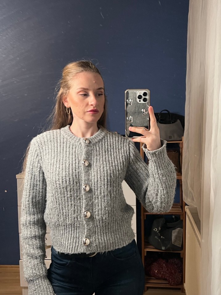 Bershka Düğmeli Gri Triko Kadın Kazak - Görsel 2