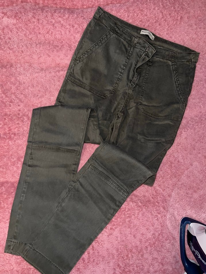 MUDO Haki Düğmeli Loose Fit Kadın Midi Pantolon - Görsel 2