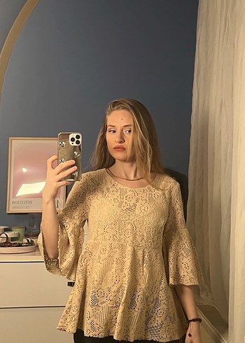 Intimissimi Bej Dantel Detaylı Bohem Kadın Bluz - Görsel 2