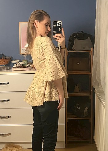 Intimissimi Bej Dantel Detaylı Bohem Kadın Bluz - Görsel 3