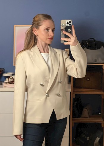 Bej Kadın Süet Düğmeli Blazer Ceket - Görsel 3