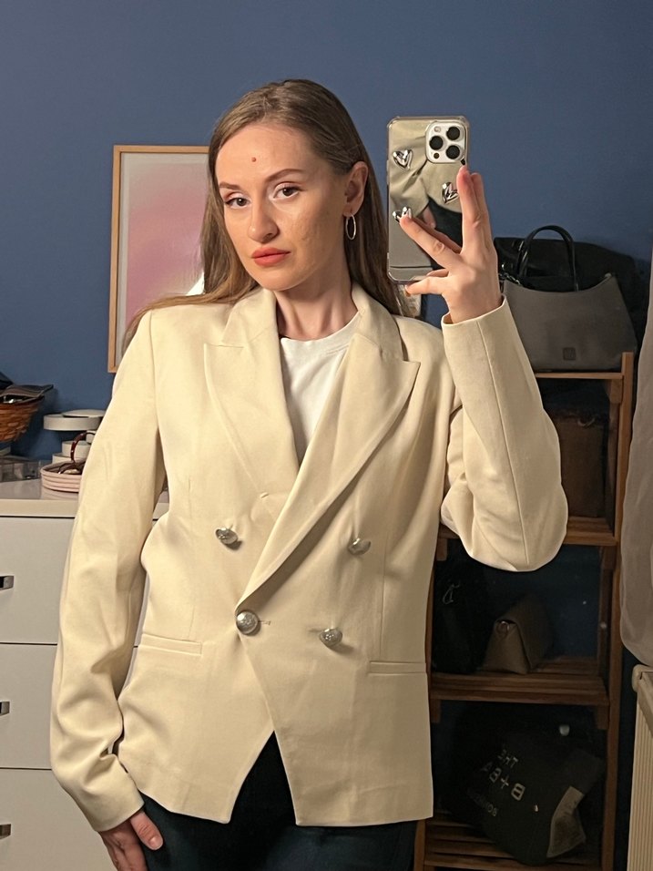 Bej Kadın Süet Düğmeli Blazer Ceket - Görsel 2