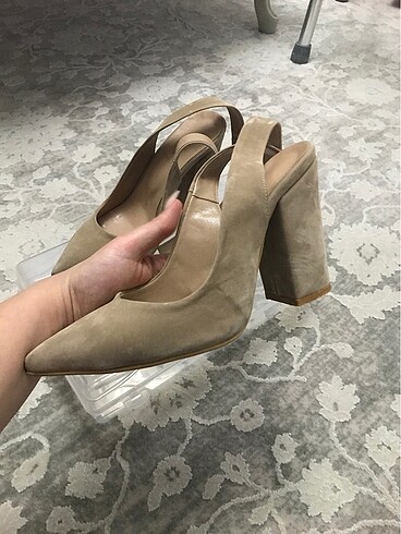 Vizon süet kalın topuklu ayakkabı stiletto