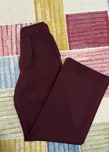 Kadın Bordo Midi Kumaş Pantolon - Görsel 3