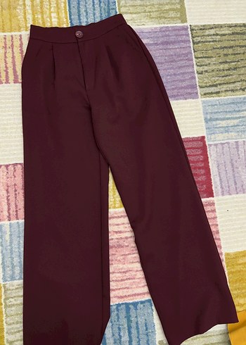 Kadın Bordo Midi Kumaş Pantolon - Görsel 4