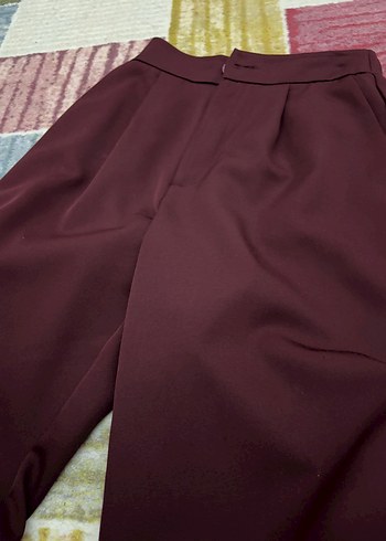 Kadın Bordo Midi Kumaş Pantolon - Görsel 2