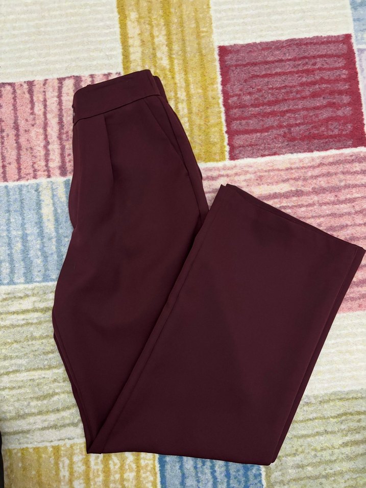 Kadın Bordo Midi Kumaş Pantolon - Görsel 3