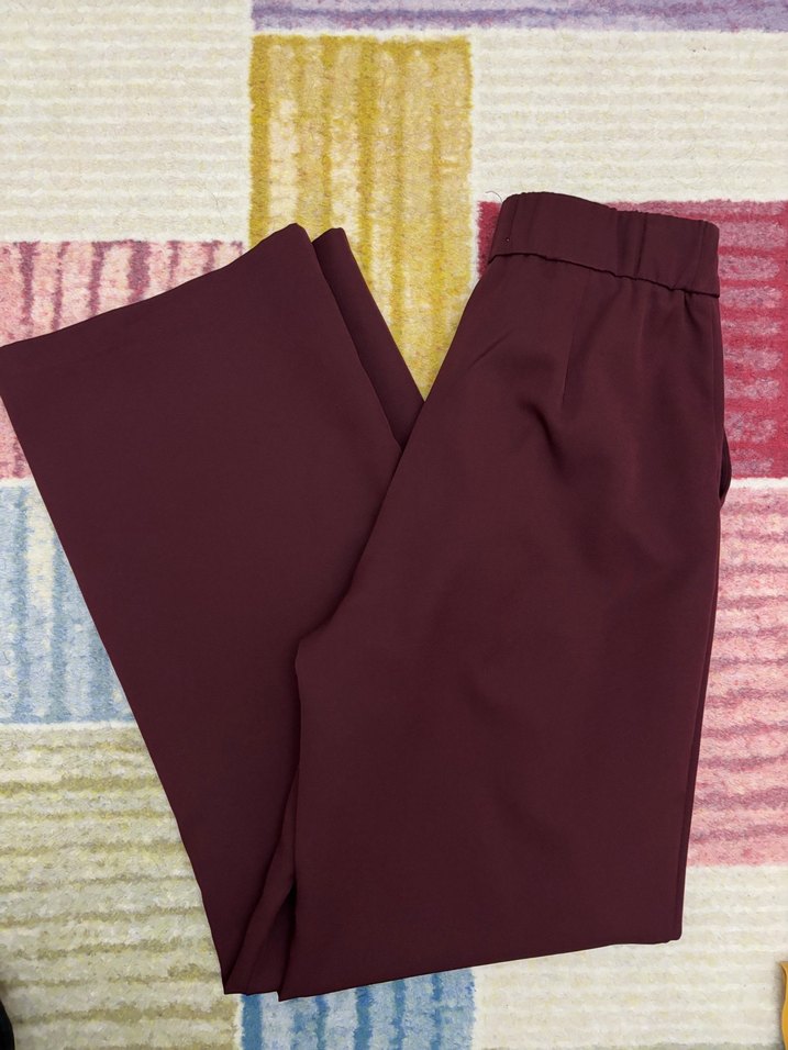 Kadın Bordo Midi Kumaş Pantolon - Görsel 5