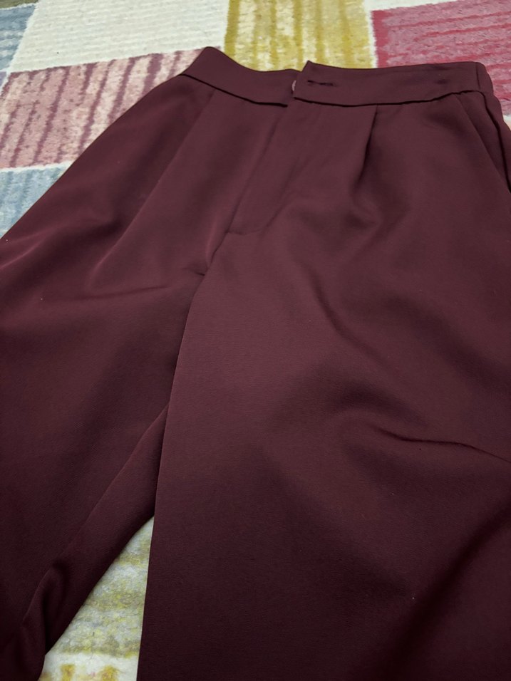 Kadın Bordo Midi Kumaş Pantolon - Görsel 2