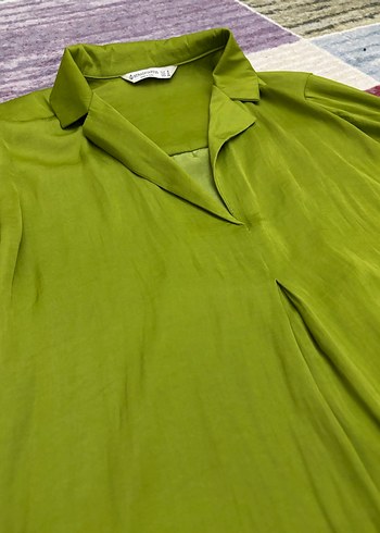 Stradivarıus yeşil Saten Kadın bluz - Görsel 4