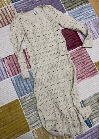 Bej Nakışlı Örgü Bohem Kadın elbise - Görsel 2