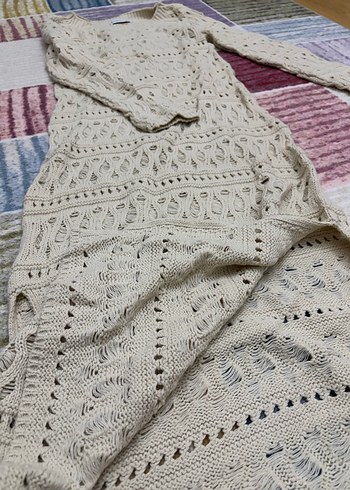 Bej Nakışlı Örgü Bohem Kadın elbise - Görsel 3