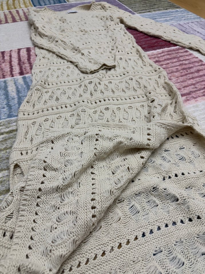 Bej Nakışlı Örgü Bohem Kadın elbise - Görsel 3