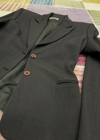 Düğmeli Uzun Kollu Kadın Gri Blazer - Görsel 3