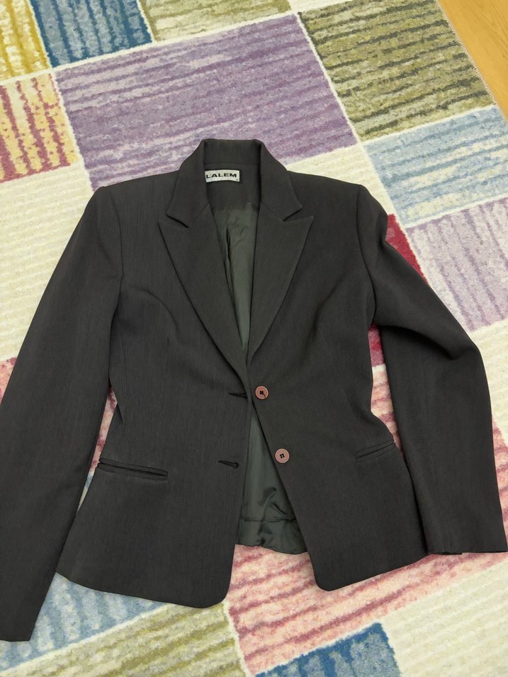 Düğmeli Uzun Kollu Kadın Gri Blazer - Görsel 2