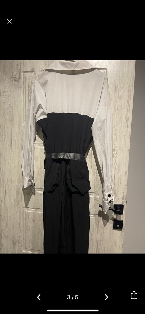 Kadın Siyah Beyaz Uzun Tulum - Görsel 2