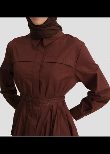 Kahverengi Kemerli Uzun Kadın Elbise - Görsel 2