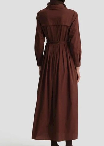 Kahverengi Kemerli Uzun Kadın Elbise - Görsel 3