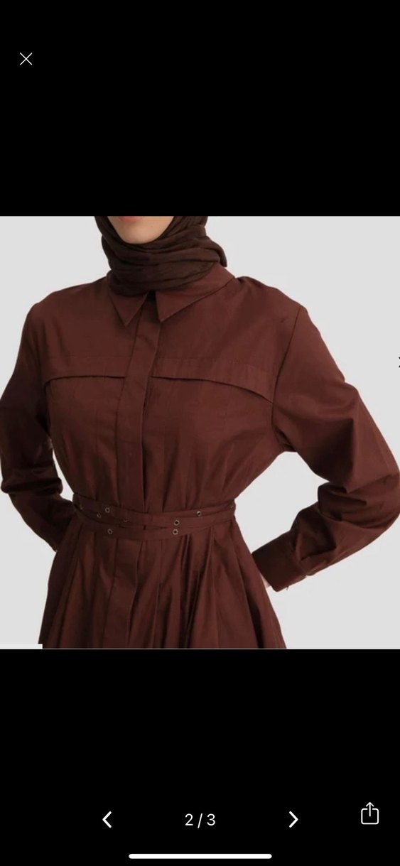 Kahverengi Kemerli Uzun Kadın Elbise - Görsel 2