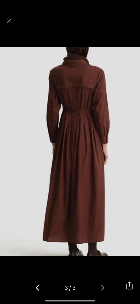 Kahverengi Kemerli Uzun Kadın Elbise - Görsel 3