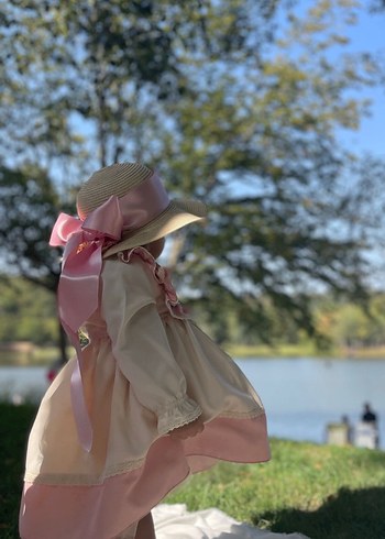 Pembe Vintage Kız Elbise Uzun Kollu Fırfırlı - Görsel 2