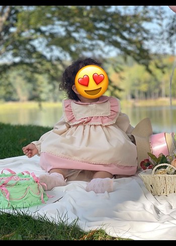 Pembe Vintage Kız Elbise Uzun Kollu Fırfırlı - Görsel 3