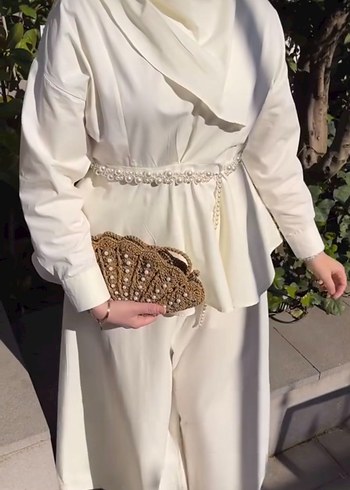 Bej Uzun Kollu Keten Elbise - Görsel 2