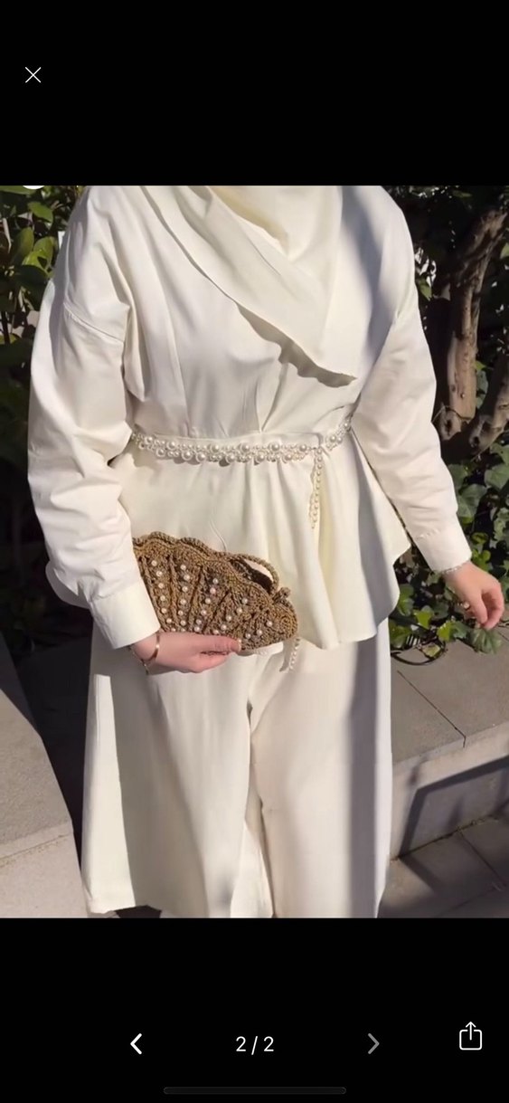 Bej Uzun Kollu Keten Elbise - Görsel 2