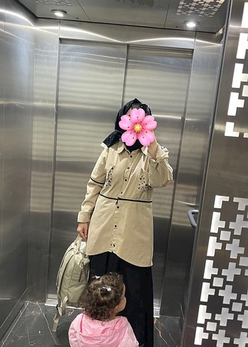 Bej Nakışlı Uzun Kadın Gömlek - Görsel 3